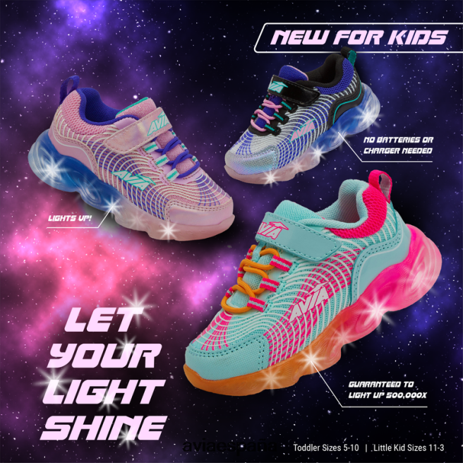 Avia chica niño pequeño avi-ignite DVTT66108 rosa claro/verde azulado iluminar las zapatillas de deporte