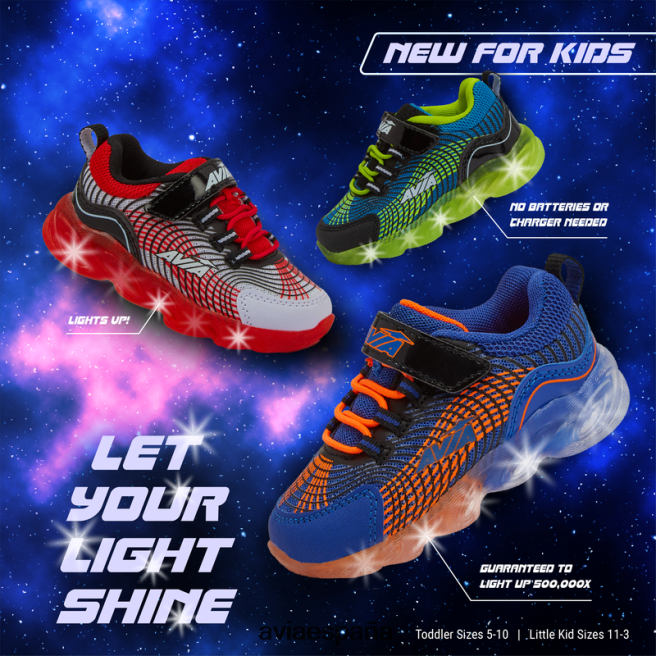 Avia chico niño pequeño avi-ignite DVTT6689 azul marino/negro/naranja iluminar las zapatillas de deporte